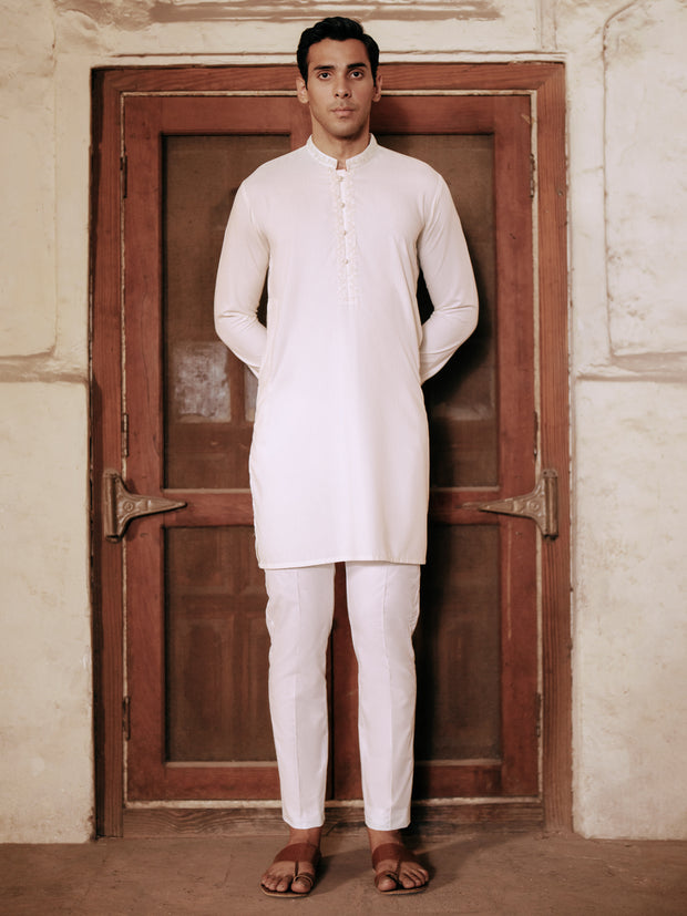 Off White Blended Kurta - AL-K-1157A - Almirah Online