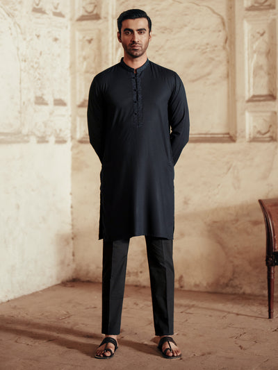 Navy Blue Blended Kurta - AL-K-1157B - Almirah Online