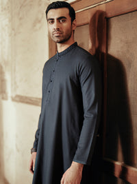 Navy Blue Blended Kurta - AL-K-1157B
