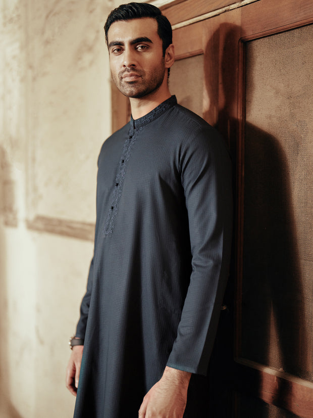 Navy Blue Blended Kurta - AL-K-1157B - Almirah Online