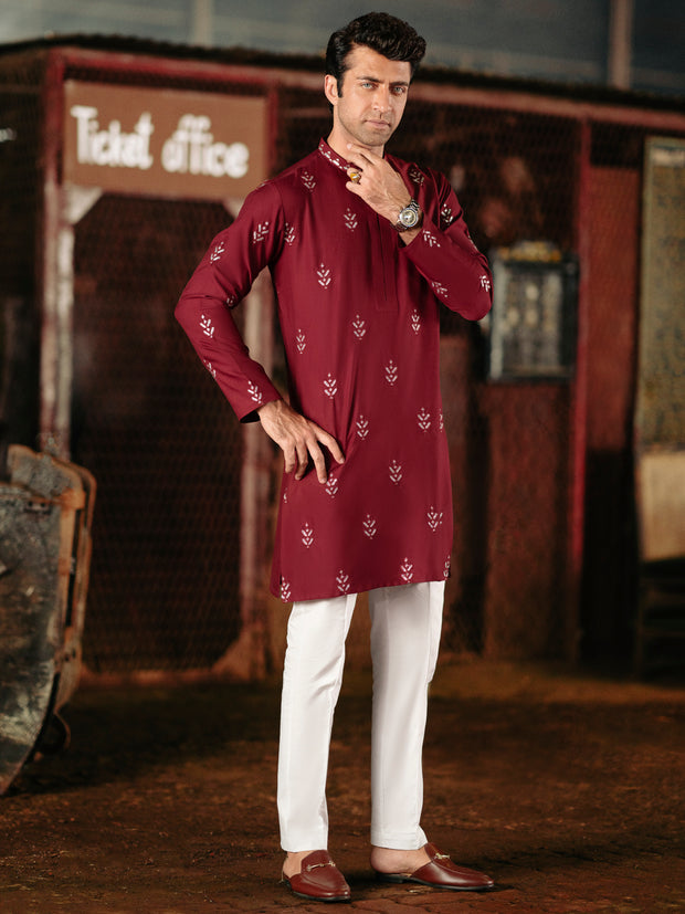 Maroon Blended Kurta - AL-K-1160D