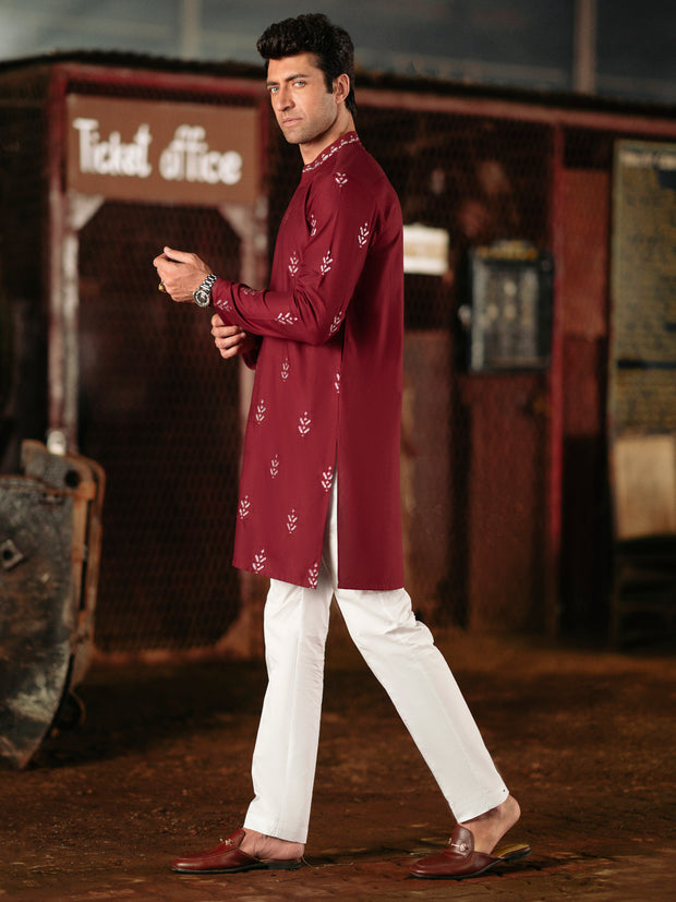 Maroon Blended Kurta - AL-K-1160D