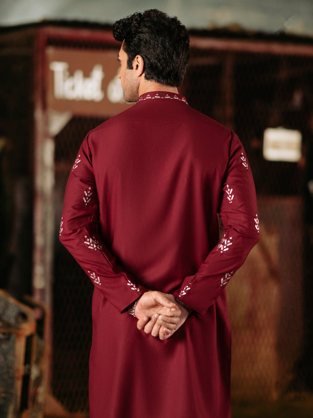 Maroon Blended Kurta - AL-K-1160D