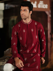 Maroon Blended Kurta - AL-K-1160D