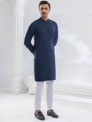 Navy Blue Blended Kurta - AL-K-1168B