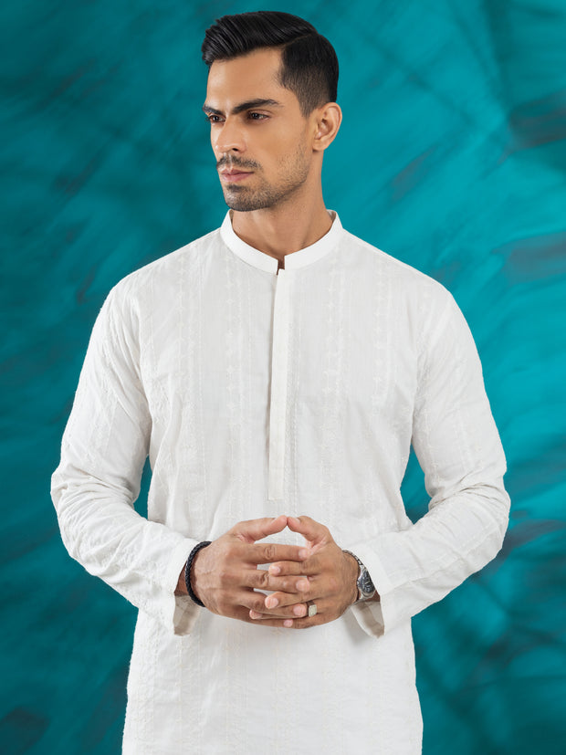 White Cotton Kurta - AL-K-1171A