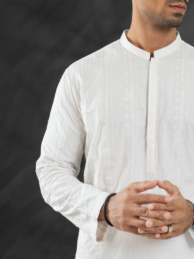 White Cotton Kurta - AL-K-1171A