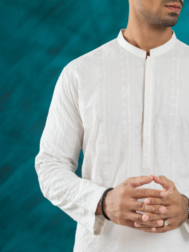 White Cotton Kurta - AL-K-1171A