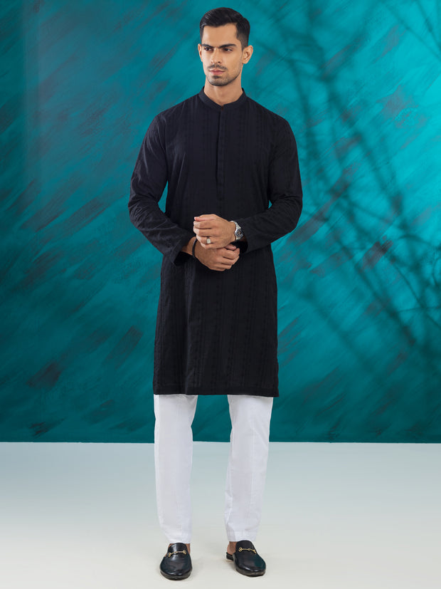 Black Cotton Kurta - AL-K-1171B