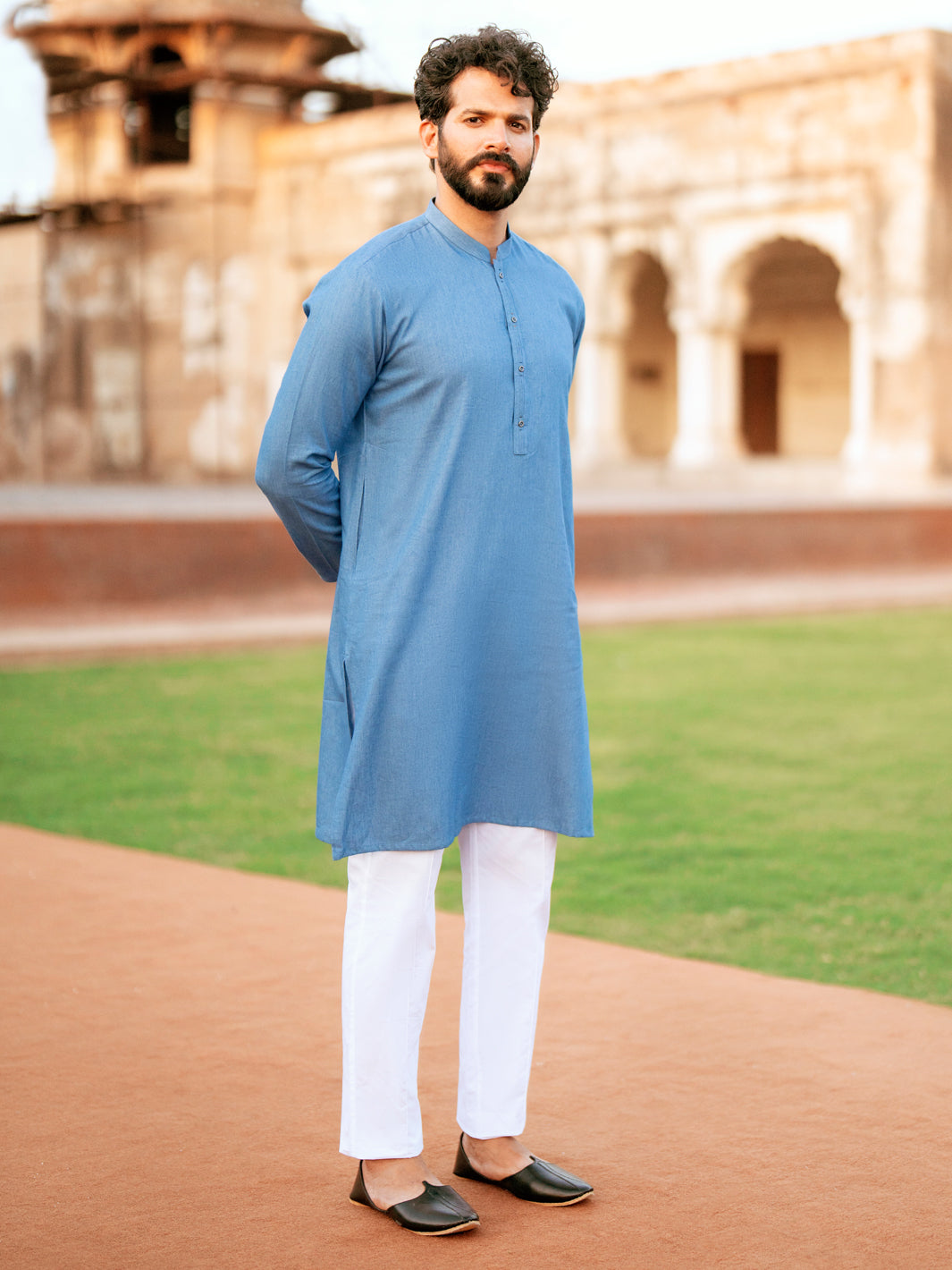 Denim Blue Blended Kurta - AL-K-1172 - Almirah Online