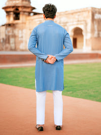 Denim Blue Blended Kurta - AL-K-1172