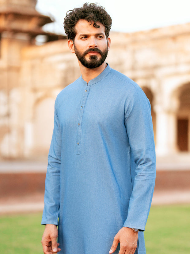 Denim Blue Blended Kurta - AL-K-1172 - Almirah Online