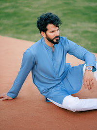 Denim Blue Blended Kurta - AL-K-1172