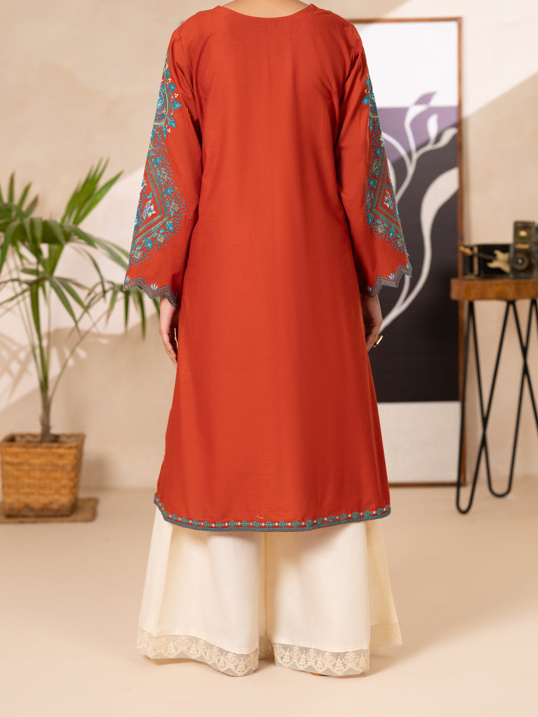 Rust Cotton Lawn Kurti - AL-LK-1173