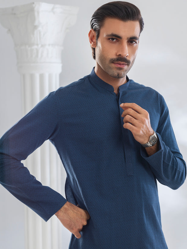 Blue Cotton Kurta - AL-K-1176