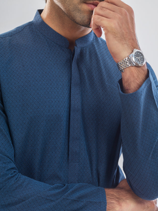 Blue Cotton Kurta - AL-K-1176