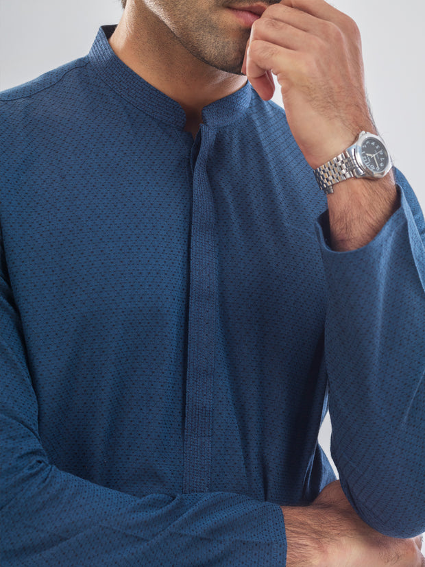 Blue Cotton Kurta - AL-K-1176A