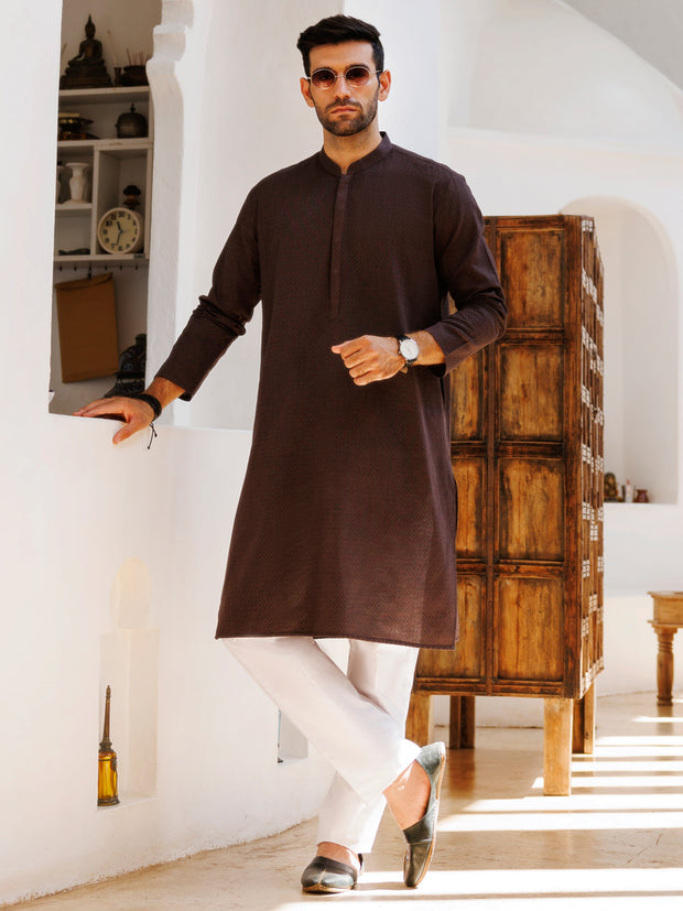 Dark Brown Cotton Kurta - AL-K-1177