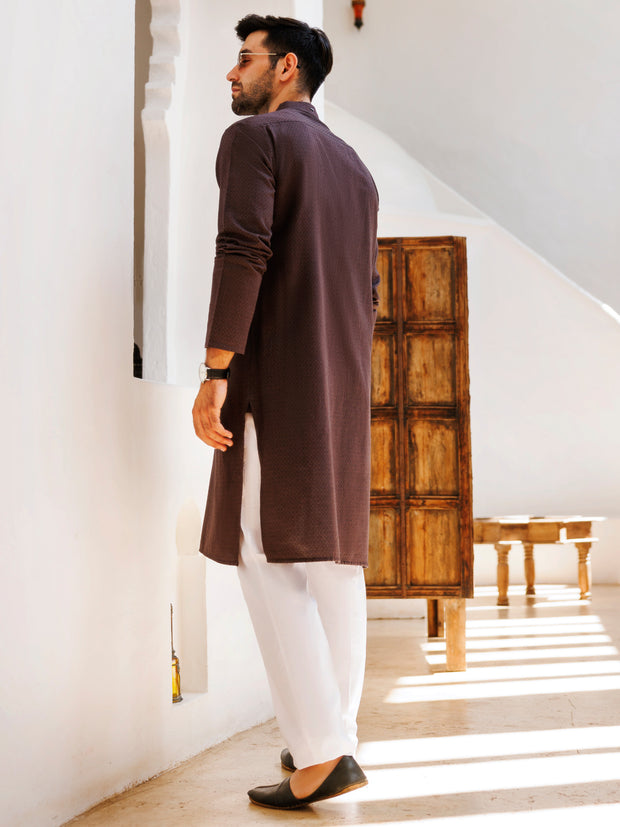 Dark Brown Cotton Kurta - AL-K-1177