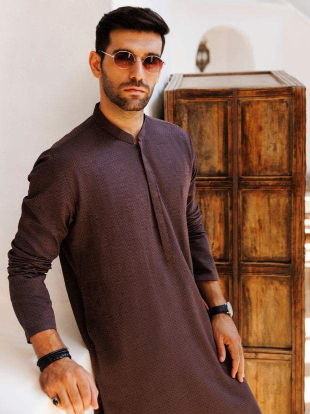 Dark Brown Cotton Kurta - AL-K-1177