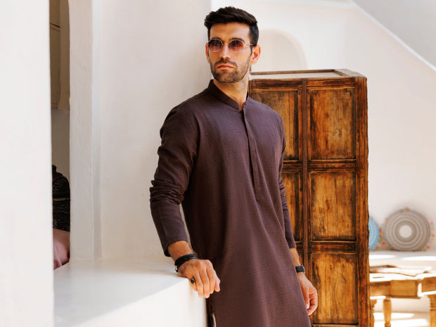 Dark Brown Cotton Kurta - AL-K-1177