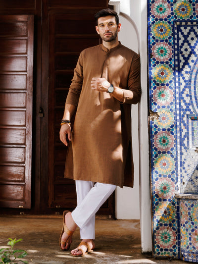 Brown Cotton Kurta - AL-K-1178