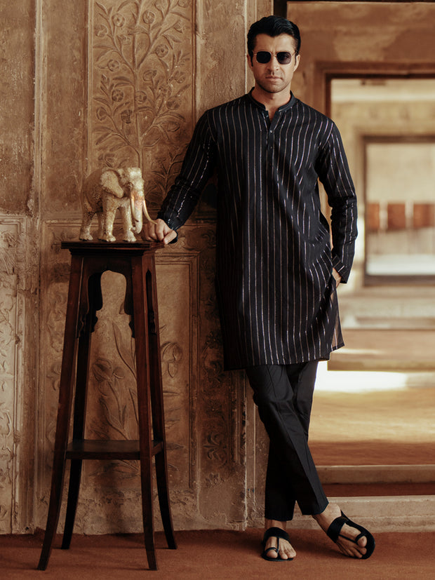 Black Cotton Kurta - AL-K-1196D - Almirah Online