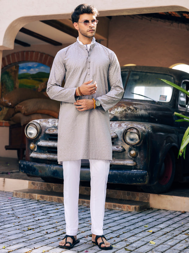 Grey Cotton Kurta - AL-K-1205B