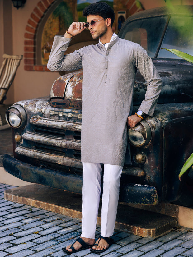 Grey Cotton Kurta - AL-K-1205B