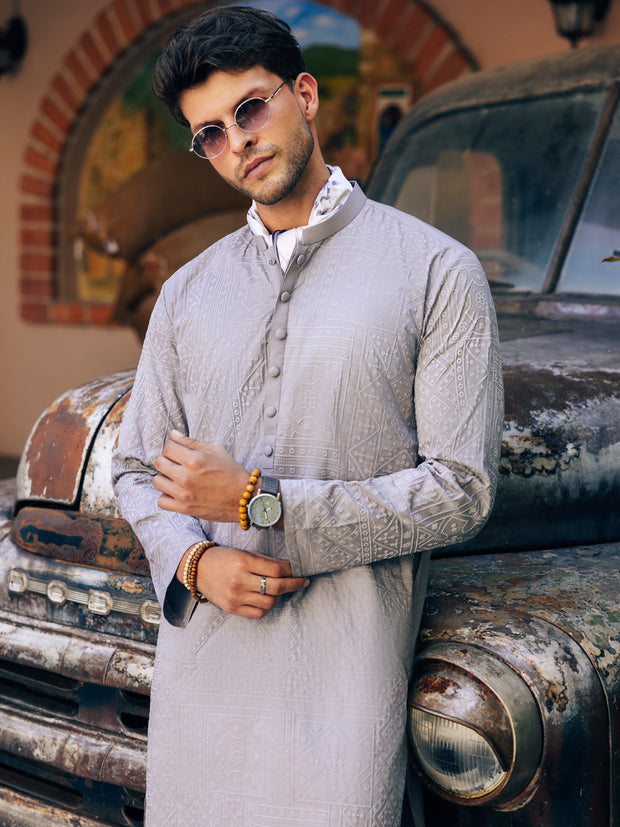 Grey Cotton Kurta - AL-K-1205B