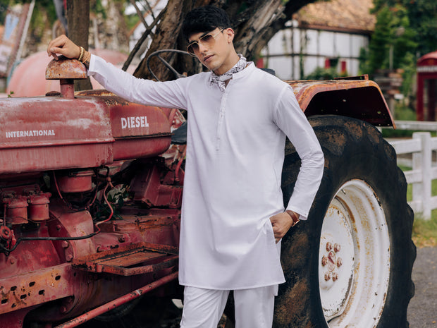 White Cotton Kurta - AL-K-1213