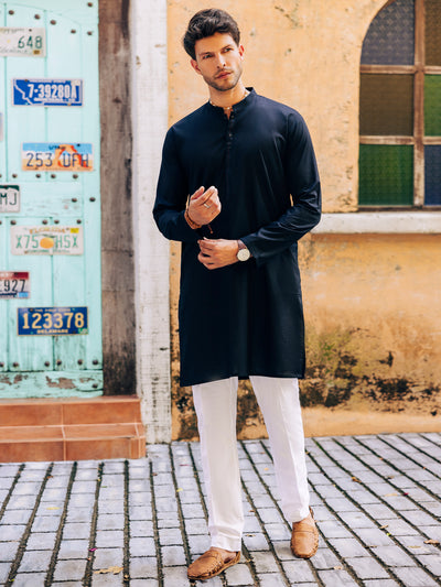 Black Cotton Kurta - AL-K-1214