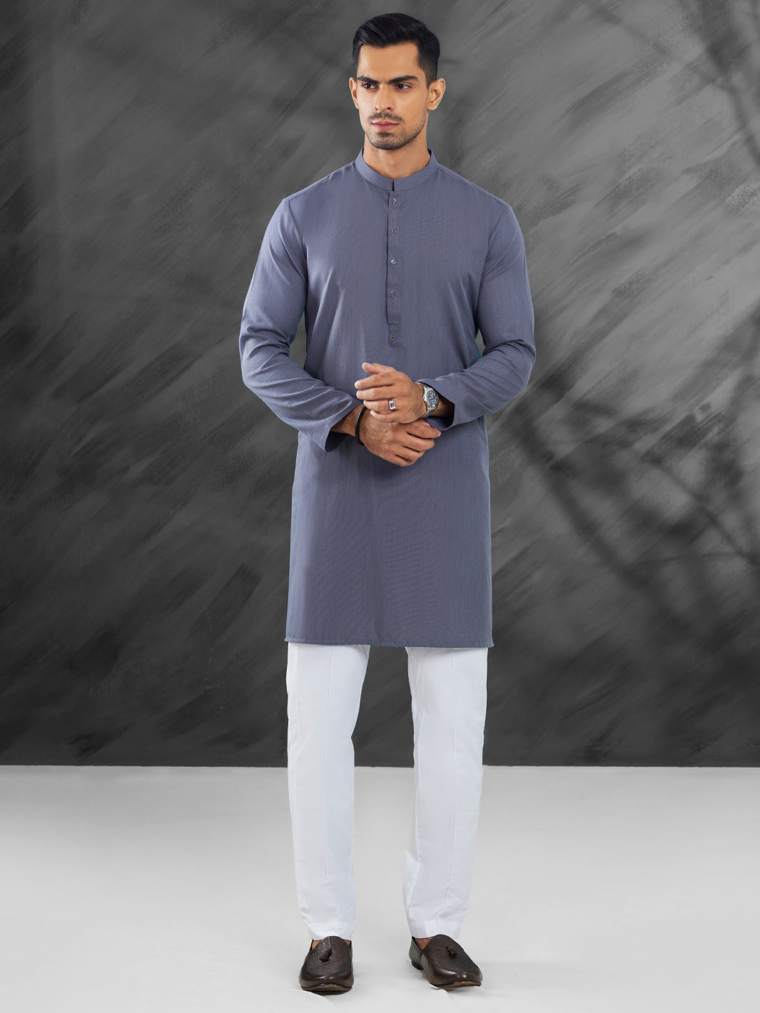 Grey Blended Kurta - AL-K-1215A Front Main