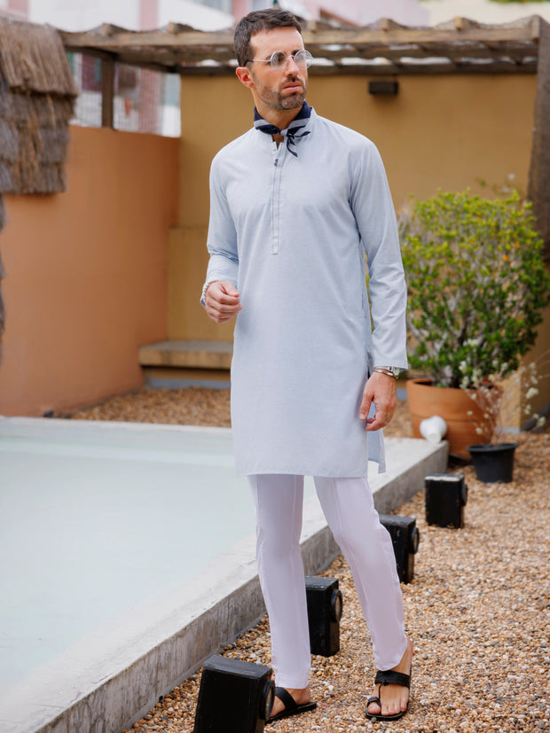 Sky Blue Blended Kurta - AL-K-1221