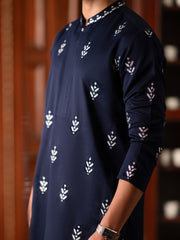 Navy Blue Blended Kurta - AL-K-1160B