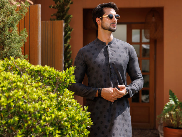 Charcoal Cotton Kurta - AL-K-1232