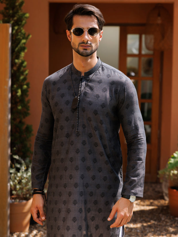 Charcoal Cotton Kurta - AL-K-1232