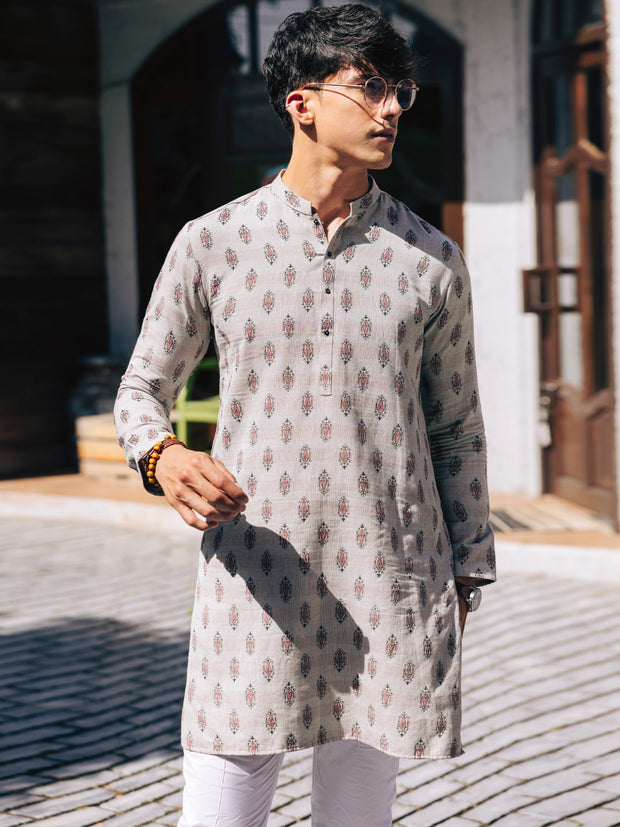 Light Grey Cotton Kurta - AL-K-1236A