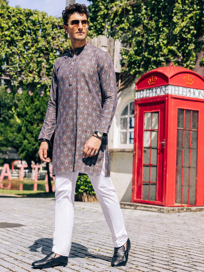 Grey Cotton Kurta - AL-K-1236B