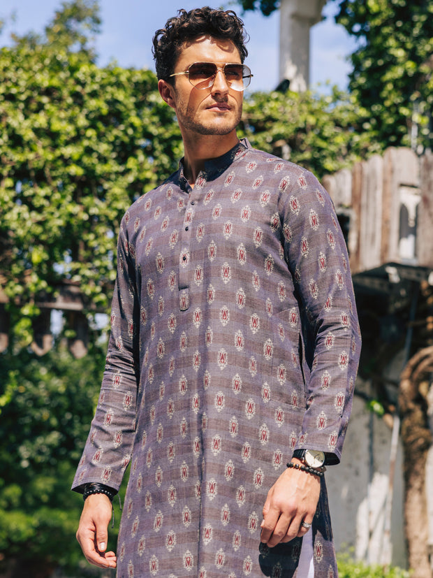 Grey Cotton Kurta - AL-K-1236B