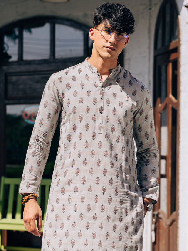 Light Grey Cotton Kurta - AL-K-1236A