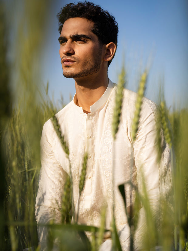Cream Cotton Kurta - AL-K-1255C
