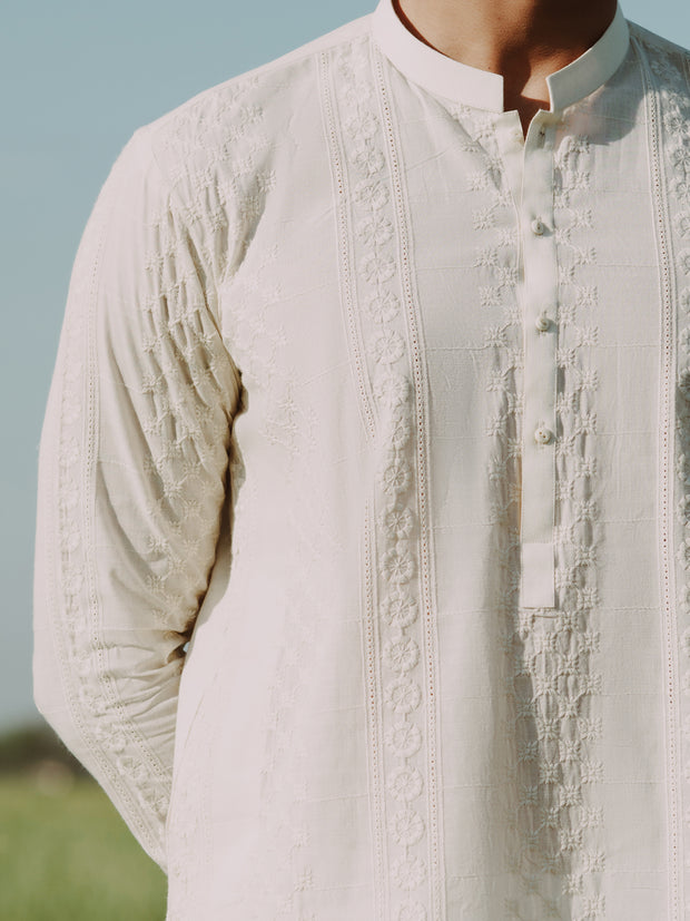 Cream Cotton Kurta - AL-K-1255C