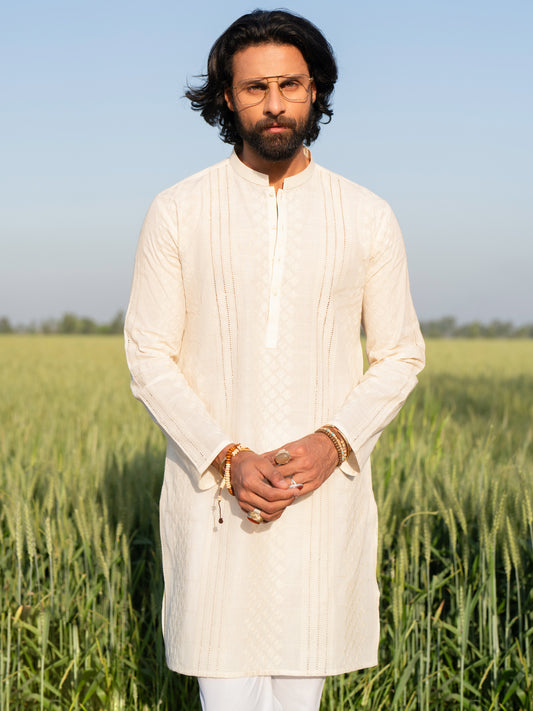 Cream Cotton Kurta - AL-K-1255B