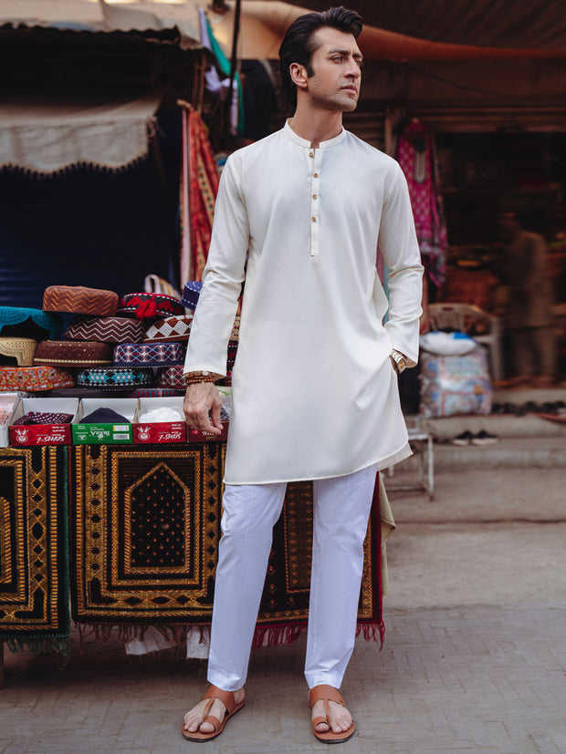Off White Blended Kurta - AL-K-1259