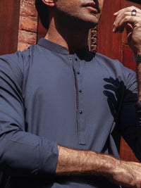 Navy Blue Blended Kurta - AL-K-1263