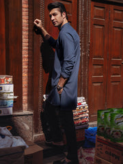 Navy Blue Blended Kurta - AL-K-1263