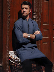 Navy Blue Blended Kurta - AL-K-1263