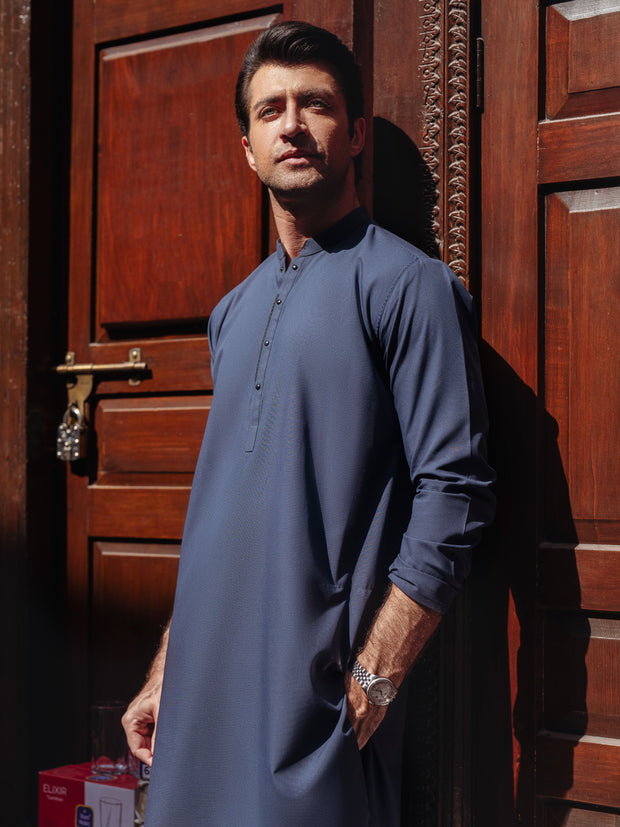 Navy Blue Blended Kurta - AL-K-1263