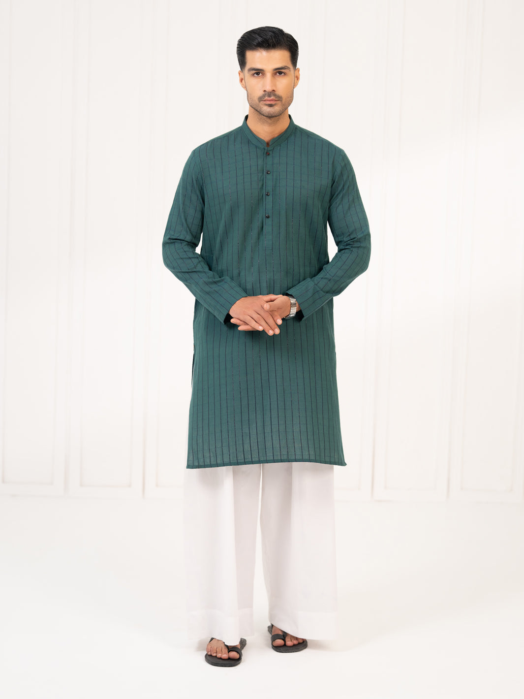 Green Jacquard Kurta - AL-K-1335